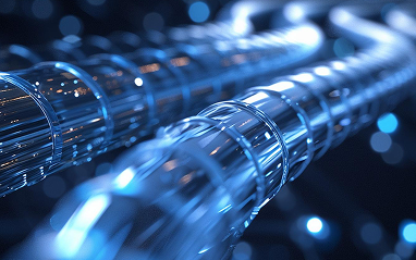 Close-up of a blue and white wire, showcasing its texture and color contrast against a neutral background.