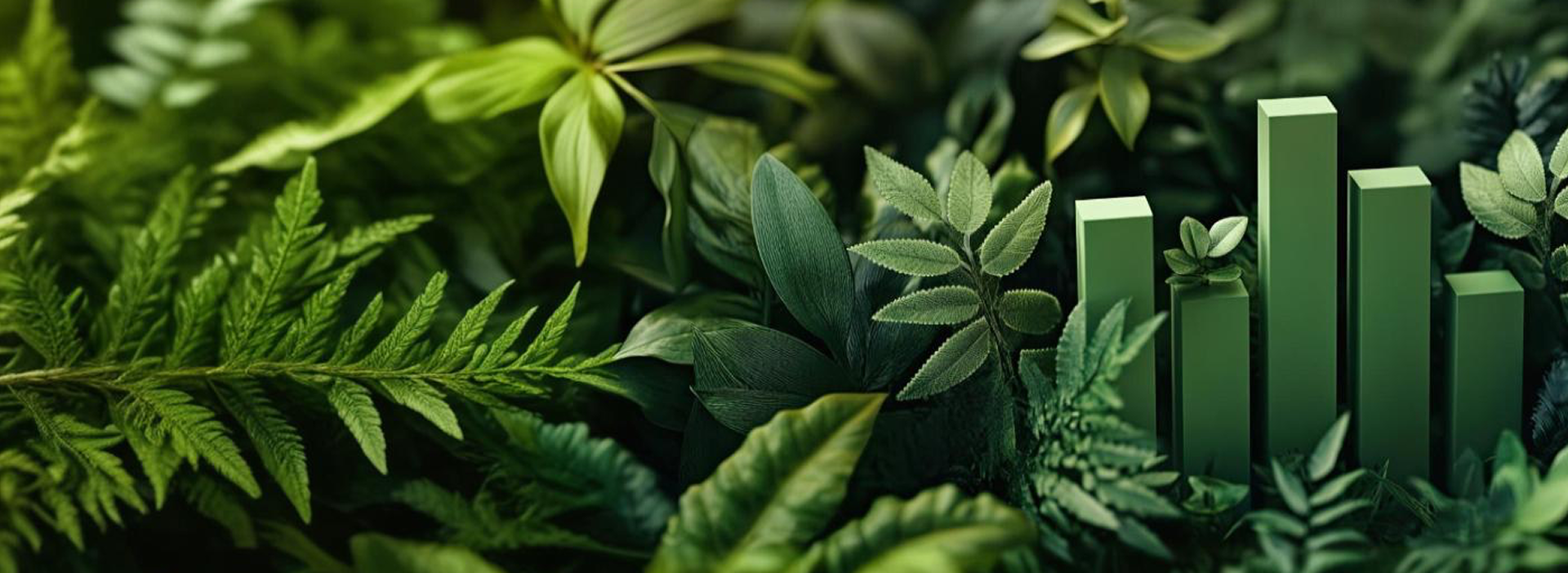  Green plants in the foreground with a bar graph displayed in the background, illustrating data trends.