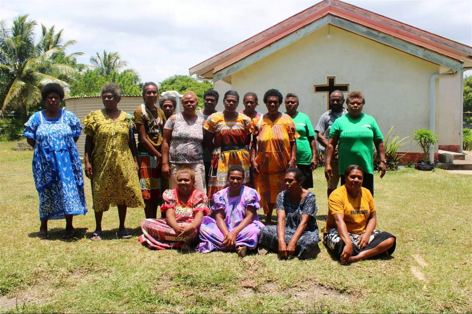 photo of RemitResilience team member, George Koran, with the participants of the women community consultation group in Paunagisu, Vanuatu.