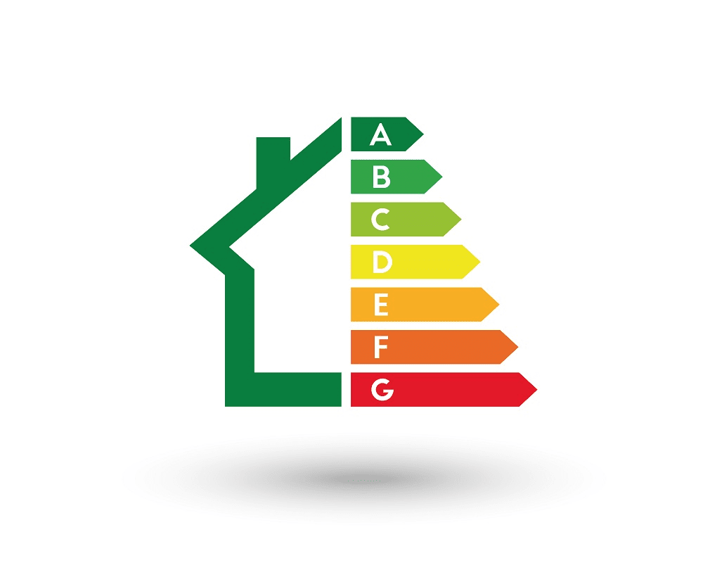 A house with a energy efficiency chart