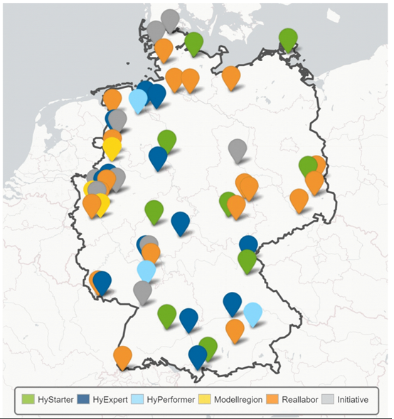 Figure 2: hydrogen regions and funding programmes in Germany (source: EMCEL)