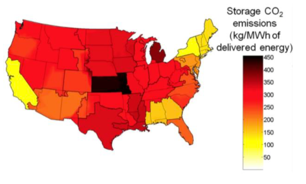 Figure 4.The map of storage CO2 emissions in United States [7]