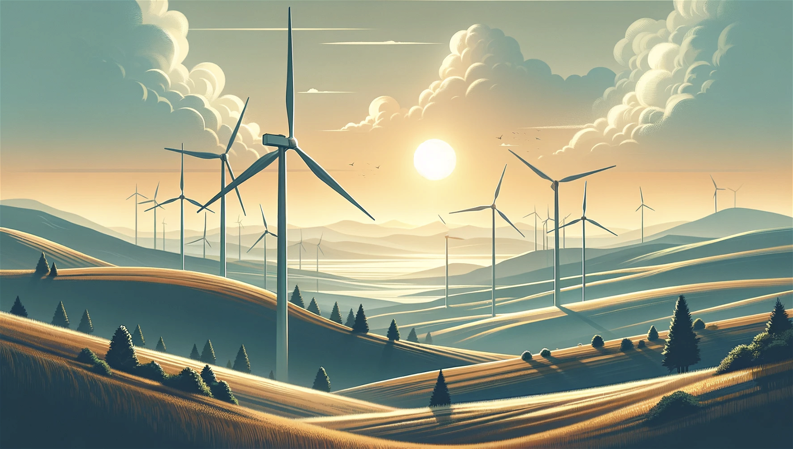 illustration of a wind farm landscape