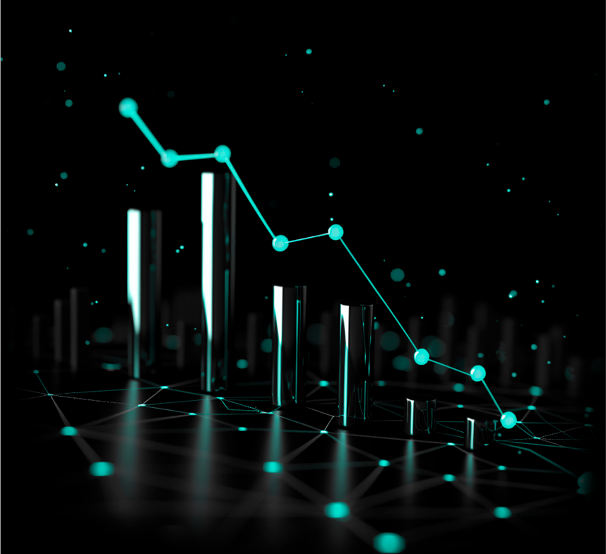 3D illustration of a graph chart displaying an upward trend with a prominent line indicating growth and progress.